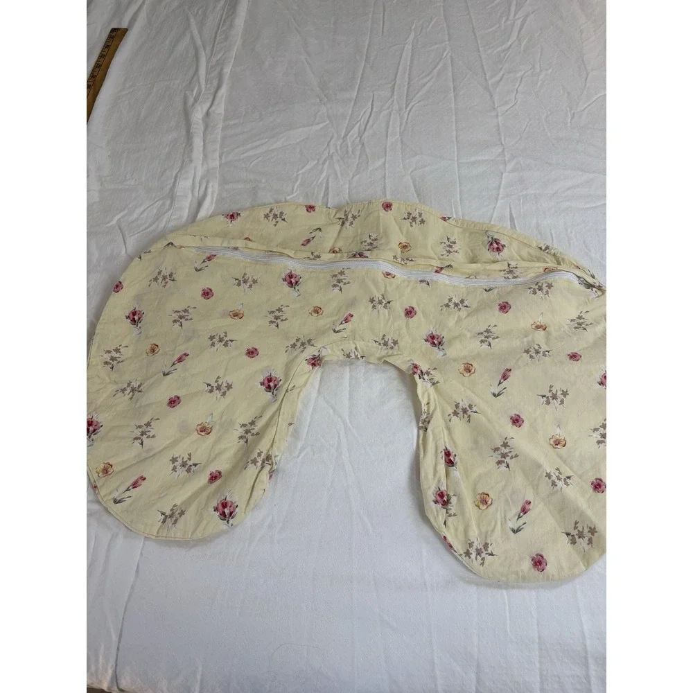 Boppy Pillow Replacement Cover Yellow Cotton With Pink Flowers Zipper‎ Closure